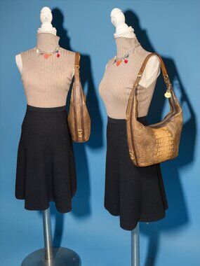 Brahmin Jacana Hobo Brown Ombre Croc Embossed Leather Brass Shoulder Bag + Charm